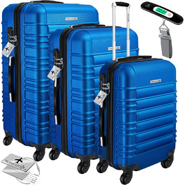 КЕССЕР 3 шт. валіза з твердим корпусом валіза з твердим корпусом Дорожня валіза Комплект Дорожня валіза візок валіза в комплекті. Ваги для валізи багажна бирка Валіза на коліщатках з замком 4 рулони тверда ручка з АБС-пластика M-L-XL телескопічна ручка синього кольору