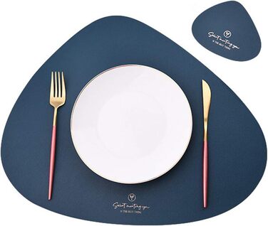 Набір з 4 підставників/серветок трикутної та овальної форми з натуральної шкіри, водонепроникні, стійкі до олії та нагрівання (темно-синій)