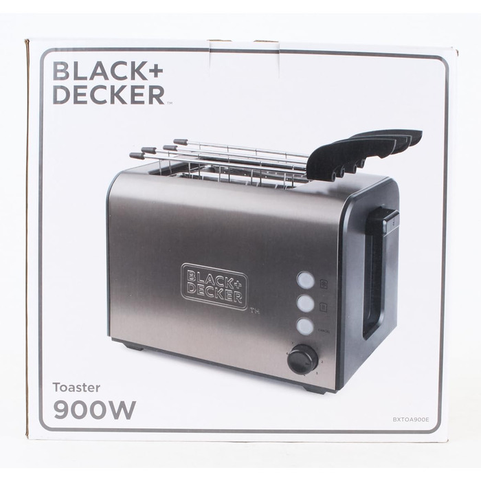 Тостер BLACKDECKER BXTOA900E - 900 Вт 2 широкі слоти, 7 рівнів, насадка для булочки, зупинка/повторне нагрівання/розморожування