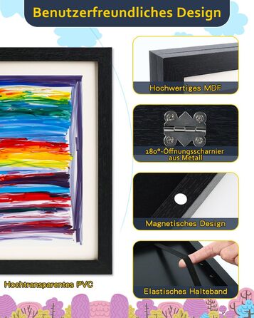 Рамка для дитячих малюнків Ciscle, A3, чорна. Рамка для фотографій та творчих робіт, ідеальна для школи та дому. 1 шт.