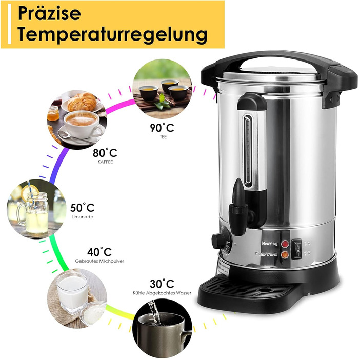 Глювайнер Cecaylie з нержавіючої сталі, 8 л, з термостатом та краном