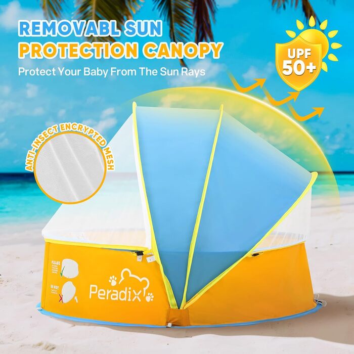 Дитяче басейн-тент Peradix 4-в-1 з UV захистом, басейн з кульками, москітна сітка, ігровий намет для дітей, літній басейн для ігор (блакитно-жовтий)