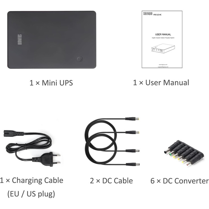 ДБЖ Shanqiu Mini UPS для маршрутизатора, модему, камери з USB/DC 5В 9В 12В 2А (37Втгод)