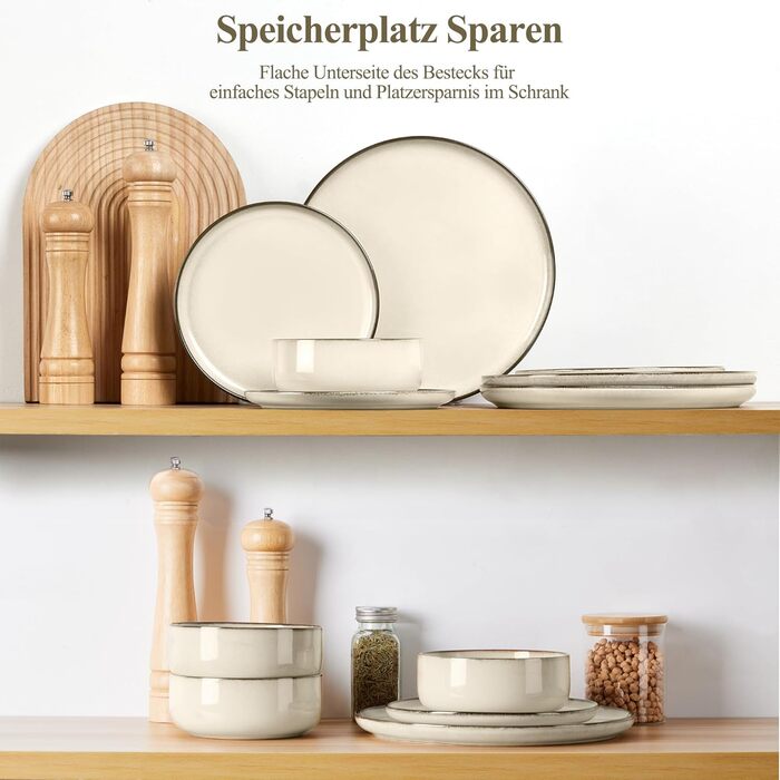 Набір посуду Joyfair на 6 осіб, 18 предметів, кераміка, рифлений хакі. Тарілки обідні, десертні, миски для сніданку. Підходить для мікрохвильовки та посудомийної машини