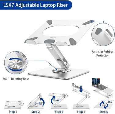 Підставка для ноутбука BESIGN LSX7 з поворотним основанням на 360°, регульована ергономічна підставка, сумісна з ноутбуками 10-15.6