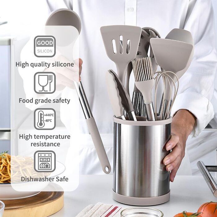 Набір кухонних помічників Aoresac 22 шт. з нержавіючої сталі та силікону, чорний (сірий)