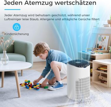 Повітряочищувач AROEVE з фільтром HEPA H13, 3-ступенева фільтрація, для спальні, 5W, 22dB, з аромадіфузором, видаляє пил, алергени, шерсть тварин, білий