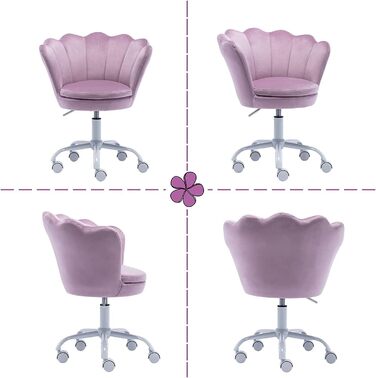 Дитячий стіл для письма Kinder Schreibtischstuhl - регульований, поворотний, з м'якою оббивкою з велюру, квітка, для дівчаток, фіолетовий