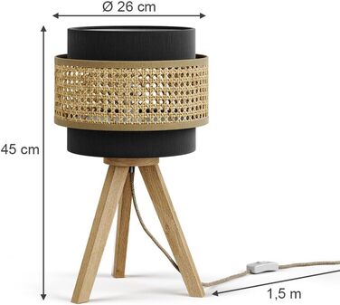 Настільна лампа Vicco Morten з ротангу та чорного кольору, 26 x 45 см, з підставкою