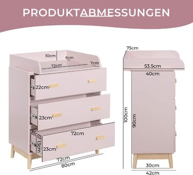 Комод з пеленальним столиком Rebecca Mobili, Aqua Grün Braun, 100 x 80 x 42 см, Kiefern MDF, артикул RE6985