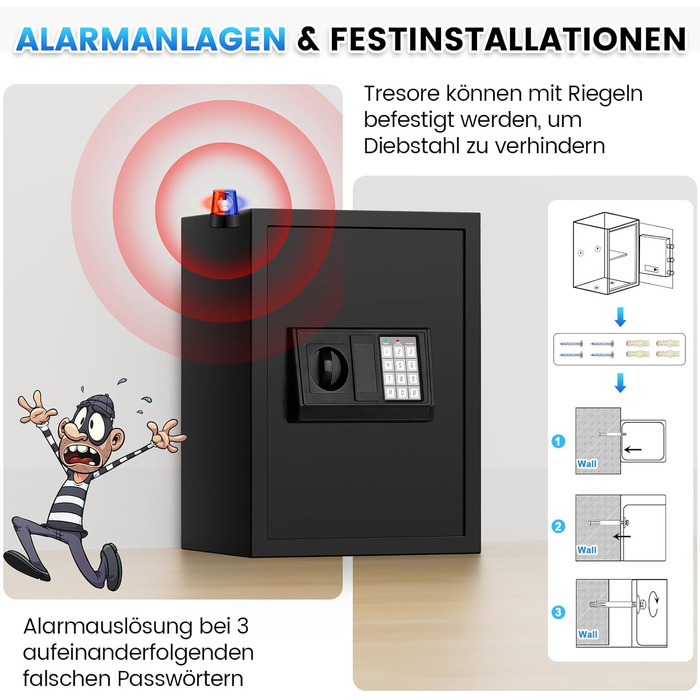 Великий сейф 50л для дому: вогнестійкий, водонепроникний, з ключем та кодовою панеллю. Сейф для зберігання золота, прикрас, документів. Сейф для меблів з інтелектуальною системою сигналізації, настінний сейф.