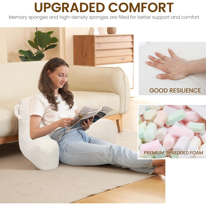 Подушка для відпочинку в ліжку Unisakey з підлокотниками, спинна подушка для читання та відпочинку, знімний, пральний чохол, бежевий