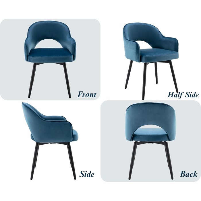 Елегантні крісла для обідньої зони 2 шт. з велюру, поворотні, 360°, з підлокітниками, блакитні (53x58x78 см)