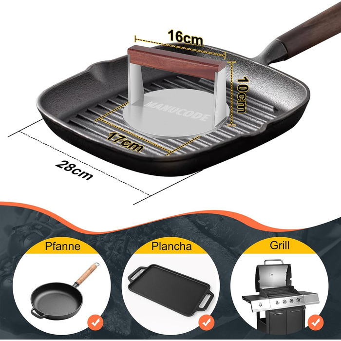 Пресс для смаження бургера з нержавіючої сталі, 17 см, 1000 г, Burger Smasher, Fleischbeschwerer для стейків