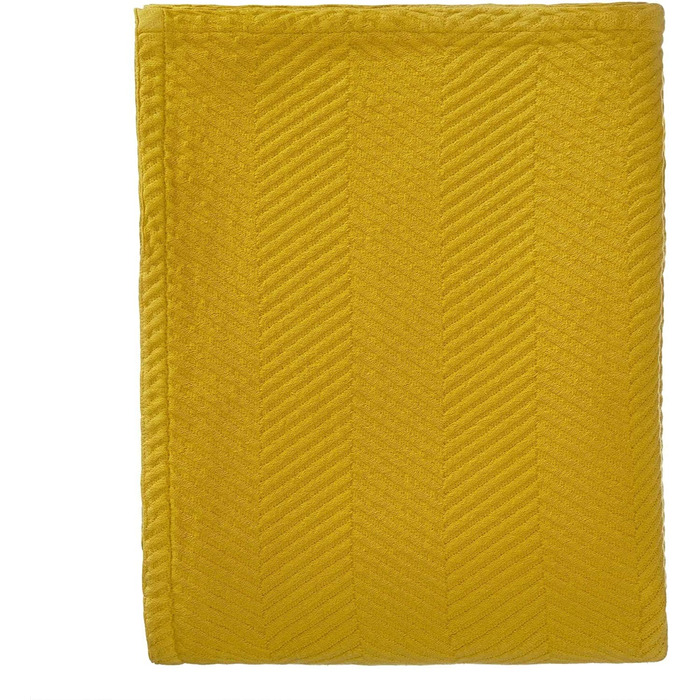 Покривало URBANARA Lixa-100 чиста бавовна, гірчично-жовтий, з текстурою в ялинку - 275 х 265 см, покривало, ковдра, покривало для ліжка, покривало для дивана, Бавовняна ковдра гірчично-жовтого кольору 275 х 265 см