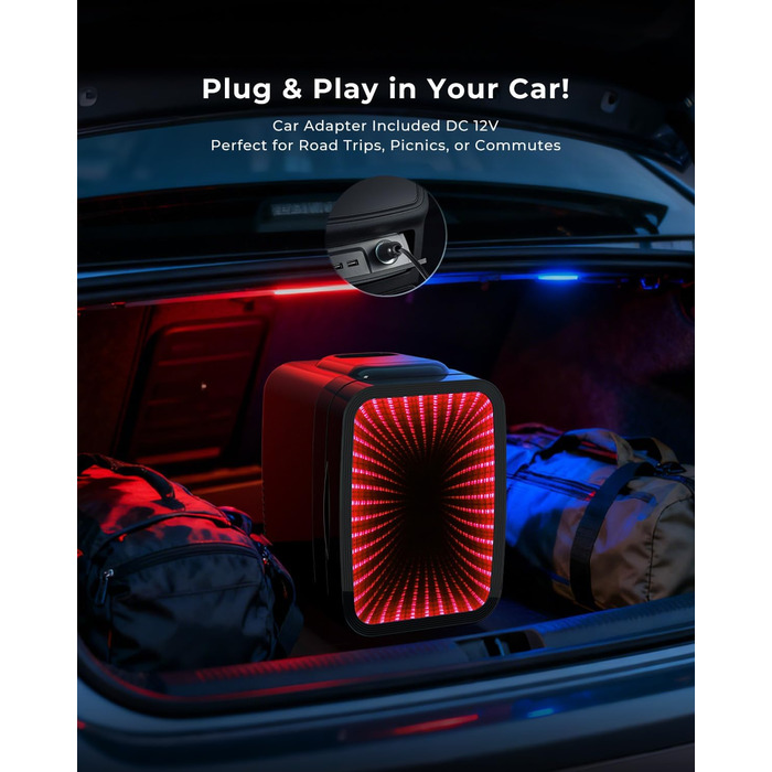 Міні-холодильник BEICHEN 4Л з RGB-підсвіткою, функція охолодження та підігріву 2в1, для напоїв, косметики та геймінгу, AC 220V/DC 12V (Чорний)