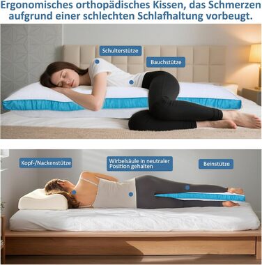 Подушка для сну Flanhorest з ефектом пам'яті для вагітних та годування, 130x43 см, біло-блакитна