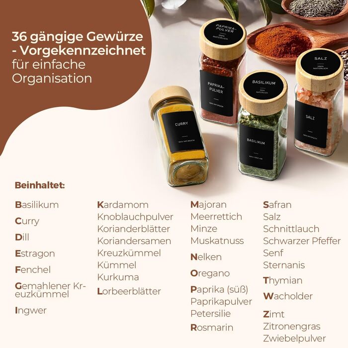 Набір баночок для спецій ComSaf 24 шт. по 120 мл з мітками, бамбуковими кришками та нержавіючим сталевим воронкою