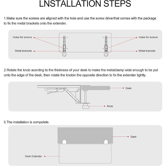 VAYDEER Подовжувач для столу з підставкою під руки та клавіатуру, чорний - Ergonomic Desk Extender