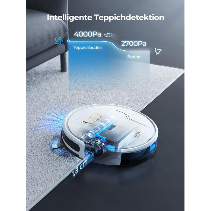 Робот-пилосос Laresar Clean з функцією миття, 4000Pa, 150 хв роботи, керування через додаток, для твердих підлог, килимів та шерсті тварин (білий)