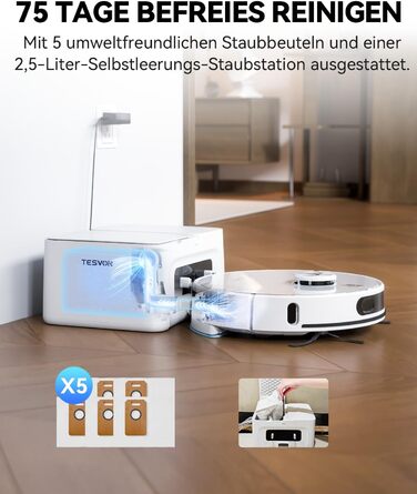 Робот-пилосос Tesvor S8 Pro з функцією миття - 8000Pa, 3-в-1, LiDAR-навігація, 240 хв роботи, керування через додаток/Alexa, для шерсті тварин, килимів та твердих підлог