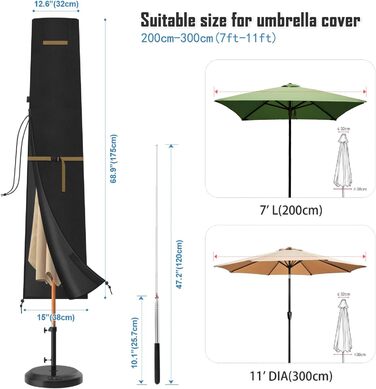 Захисний чохол для подвійного парасоля VANSHEIM Ø 400 см, водонепроникний, захист від УФ, для парасоля/ампельного парасоля, 460x270 см
