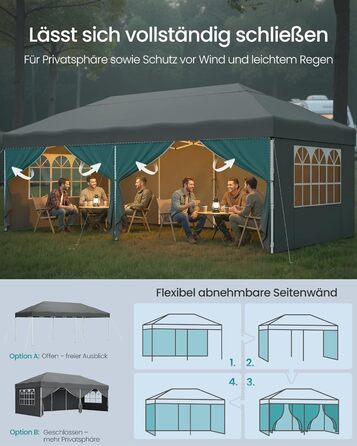 Павільйон SONGMICS 3x3 м, садовий, для відпочинку та заходів, сірий, з 6 боковинами