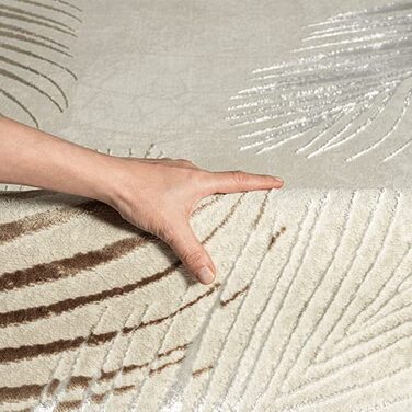 Сучасний килим для вітальні, елегантний блискучий килим з коротким ворсом для вітальні сірого кольору з золотим візерунком з срібних пір'я, килим (160 х 230 см, кремове перо)