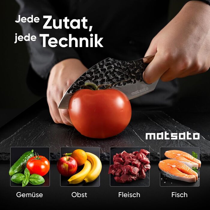 Японський ніж кухарський Matsato Damast з отвором для пальця, з дамаської сталі, універсальний для м'яса, овочів та риби, гострий та довговічний