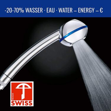 Ручний душ SwissClima BLACK нічого собі для водонагрівачів і душових кабін, які страждають від низького тиску води потужний струмінь, підвищує тиск, гігієнічний, без накипу, екологічно безпечне Еко-хромування (хром-синій)