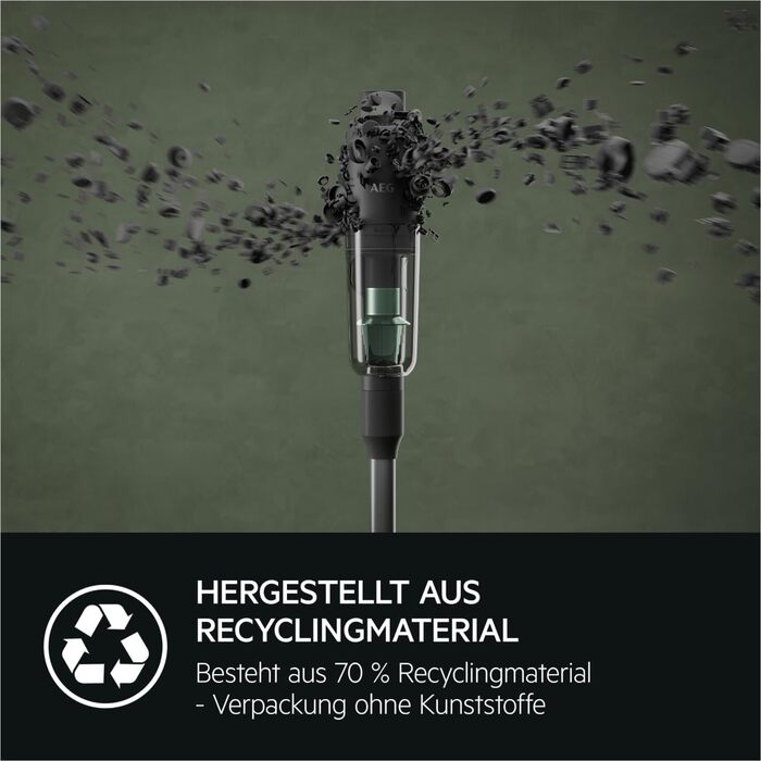 Акумуляторний пилосос AEG Serie 7000 Granitgrau: потужний, легкий (2,2 кг), ергономічний, з 70% перероблених матеріалів, до 50 хв роботи, 120 м², 2в1, 5-рівнева фільтрація, для всіх типів підлоги, автоматичний, сірий, AP71UB14AM