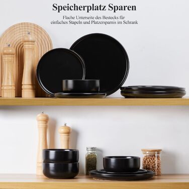 Набір посуду Joyfair на 6 осіб, 18 предметів, кераміка, чорний (Abyssal Schwarz). Тарілки обідні, десертні, миски для сніданку. Стійкий до подряпин, для мікрохвильовки та посудомийної машини