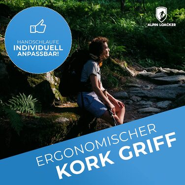 ALPIN LOACKER Телескопічні трекінгові палки з алюмінію та карбону з корковою ручкою, легкі скандинавські палки для жінок і чоловіків, для лиж та походів, трекінгові палиці для гірського туризму