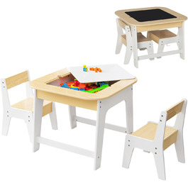Дитячий стіл Dreamade з 2 стільцями: комплект меблів для дитячої кімнати, стіл з двосторонньою поверхнею та місцем для зберігання, для дітей від 3 років