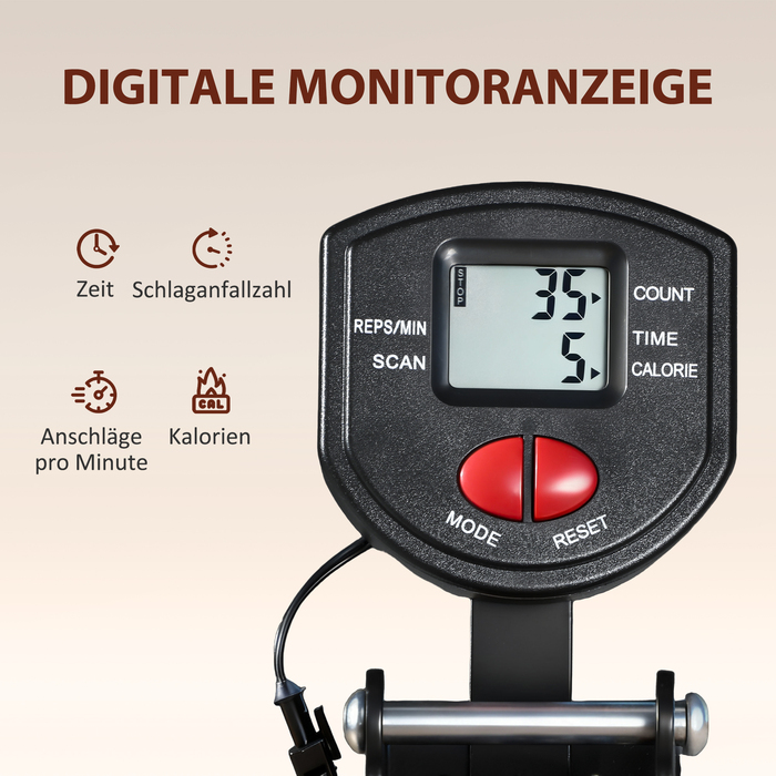 Веслувальний тренажер для дому Rudermaschine, з LCD-дисплеєм, сидінням та вагою до 150 кг, тиха робота, сталевий каркас, чорний колір