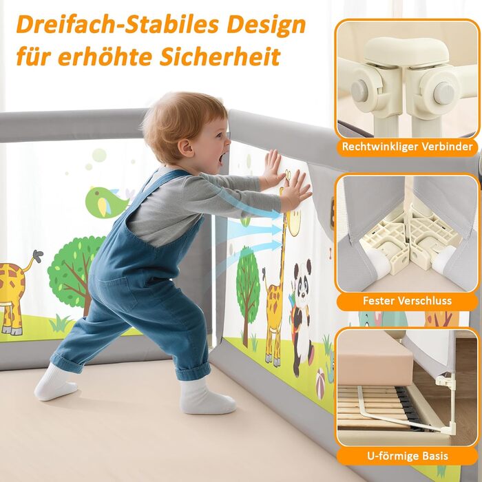 Бортики для ліжка дитячі 3 шт. (2x200 см + 1x180 см) складні, захист від випадання, малюнок 'Джунглі', для малюків та дітей