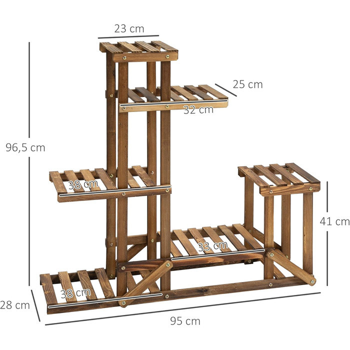 Підставка для квітів Outsunny 6 ярусів Квіткові сходи з обвугленого дерева 98x28x96.5 см