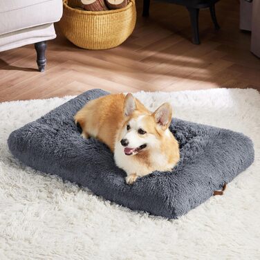 Лежак для великих собак Bedsure Fluffy для собак - 104x74x8 см, миється, плюшевий, (M (74x53x8 см), сірий)