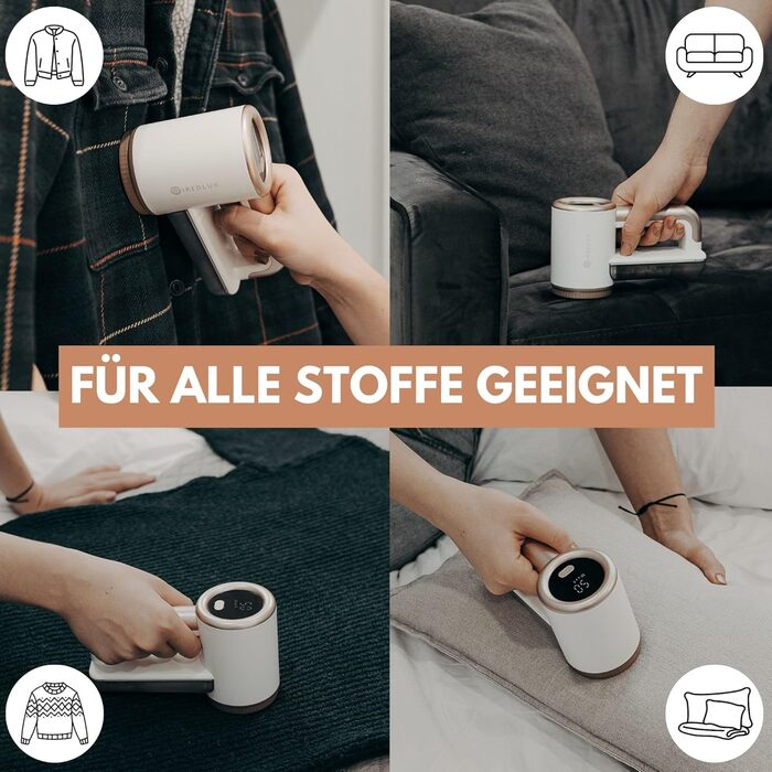 Електричний видальник ворсу WiredLux - бездротовий пристрій для одягу та меблів. 3 швидкості, 6-лезове лезо, LED-дисплей, USB-зарядка (білий, слонова кістка, золото)