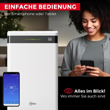 Електричний осушувач повітря AEF2000 - 20 л/день, до 30 м², тихий, з автовимкненням, гігростатом та сенсорним дисплеєм. Ідеально для спальні та ванної кімнати. З керуванням через додаток.