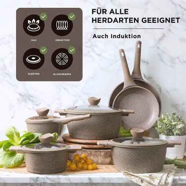 Набір каструль та сковорідок KASANOVA з антипригарним покриттям, індукційне дно, 4-шарове покриття, сучасний дизайн