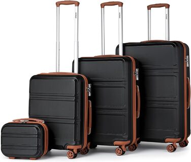 Набір валіз KONO з 2-х частин ABS жорсткий візок TSA з замком 55 см косметичка для ручної поклажі (чорний/коричневий, 4 шт.)