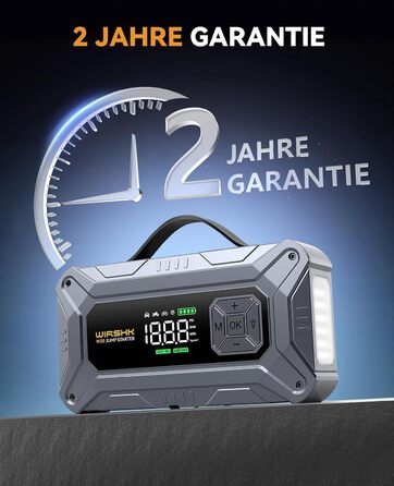 Портативний пусковий пристрій 8000A з повітряним компресором 160 PSI для бензинових та дизельних двигунів (до 10л), з дисплеєм та аварійною світлодіодною лампою