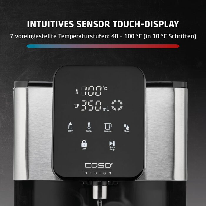 CASO HW 1660 - Нагрівач води Turbo, миттєвий нагрів (40-100°C), 2600 Вт, 4 л бак, кнопка для дитячого харчування (37°C), енергозберігаючий