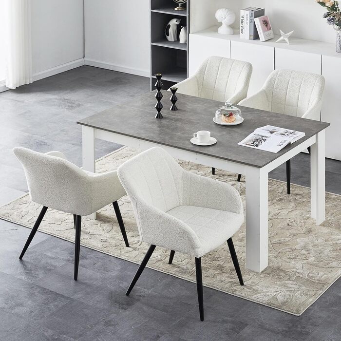 Крісла для їдальні CLIPOP з підлокітниками, штучна шкіра, для кухні, вітальні (набір 6 шт., Boucl&eacute; Небесно-білий)