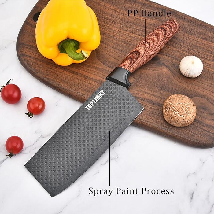 Набір кухонних ножів, 6 шт., чорний, гострий, з антипригарним покриттям, нержавіюча сталь, з підставкою для ножів (чорний)