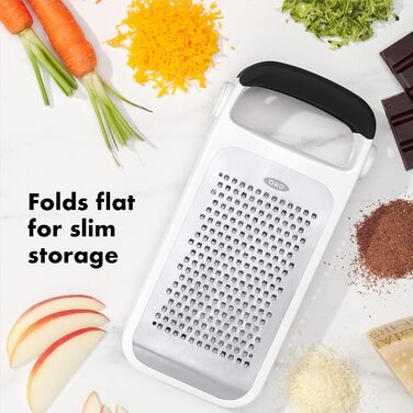 OXO Good Grips Двостороння тертка з контейнером для збору – для овочів та інших продуктів, срібна/чорна