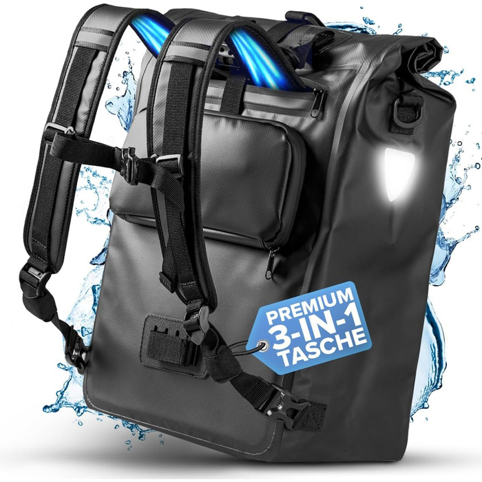 Кофр Bchel 3в1 для багажника, може використовуватися як рюкзак, сумка через плече або сумка-кофр Велосипедна сумка водонепроникна та світловідбиваюча з об'ємом 22 л і протиковзким дном (чорний)