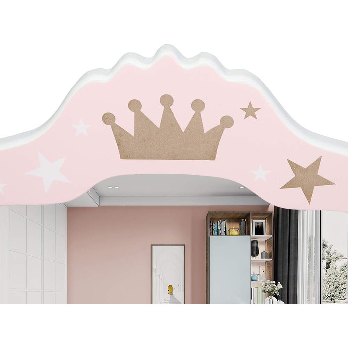 Дитячий туалетний столик LEADZM з пуфом для дівчаток, з двома дзеркалами 180°, комод з шухлядою, для дітей 3-9 років (білий & рожевий)