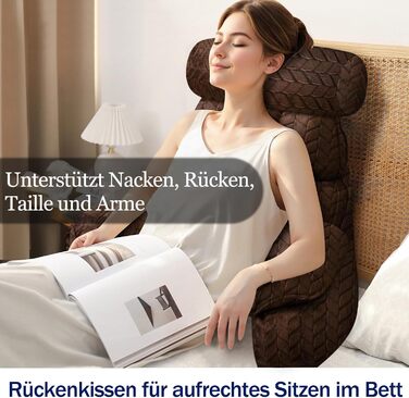 Підголовник для ліжка та дивану, подушка для спини, зручний підголовник для читання та відпочинку (67*30 см, 65*23 см, коричневий)